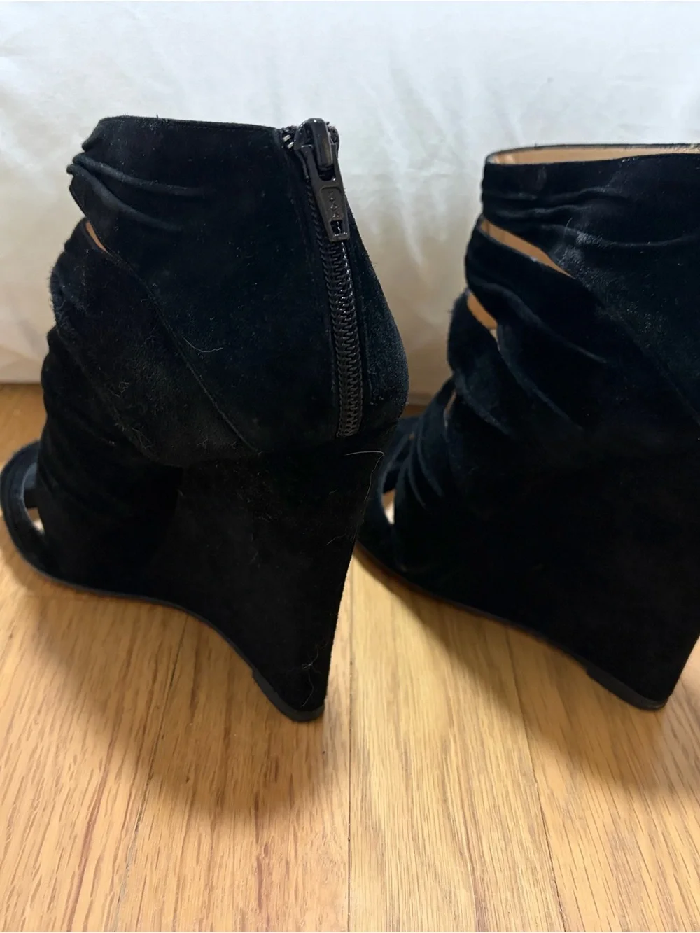 Christian Louboutin Black Strappy Suede Wedge Sandals
